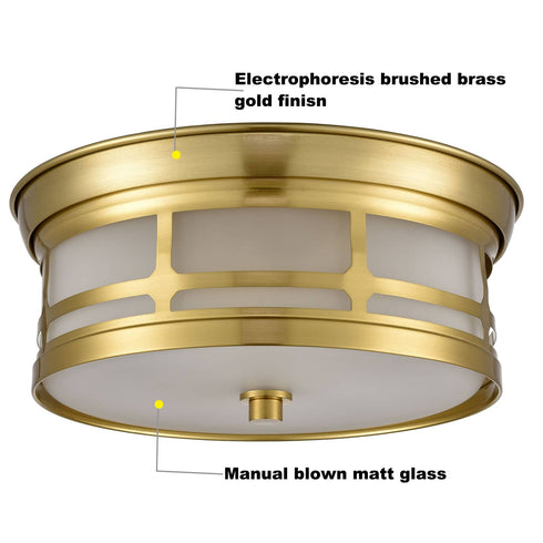 Modern 2-light Drum Gold  Metal with Matt Glass Flush Mount Ceiling Light Fixture